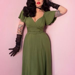 Vixen x Micheline Pitt olive babydoll dress.